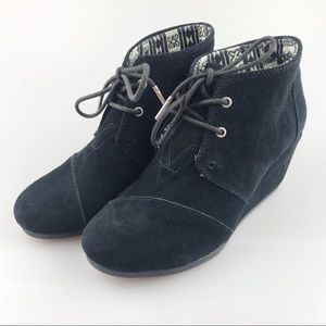 Toms Black Lace Up Wedge Booties